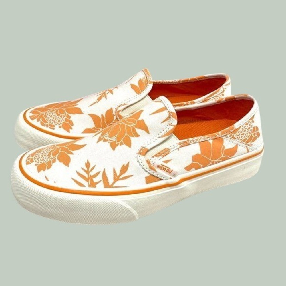 Vans Slip-On Island Floral Orange White Canvas UltraCush Womens 9.5/Mens 8.0 NEW